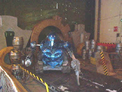 Replica Sir Killalot is surrounded by old Robot Wars memorabilia.