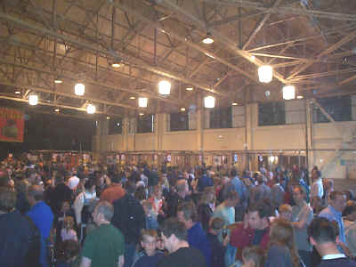 Mass crowd in pits area waiting to be led into the arena for the start of the next show.